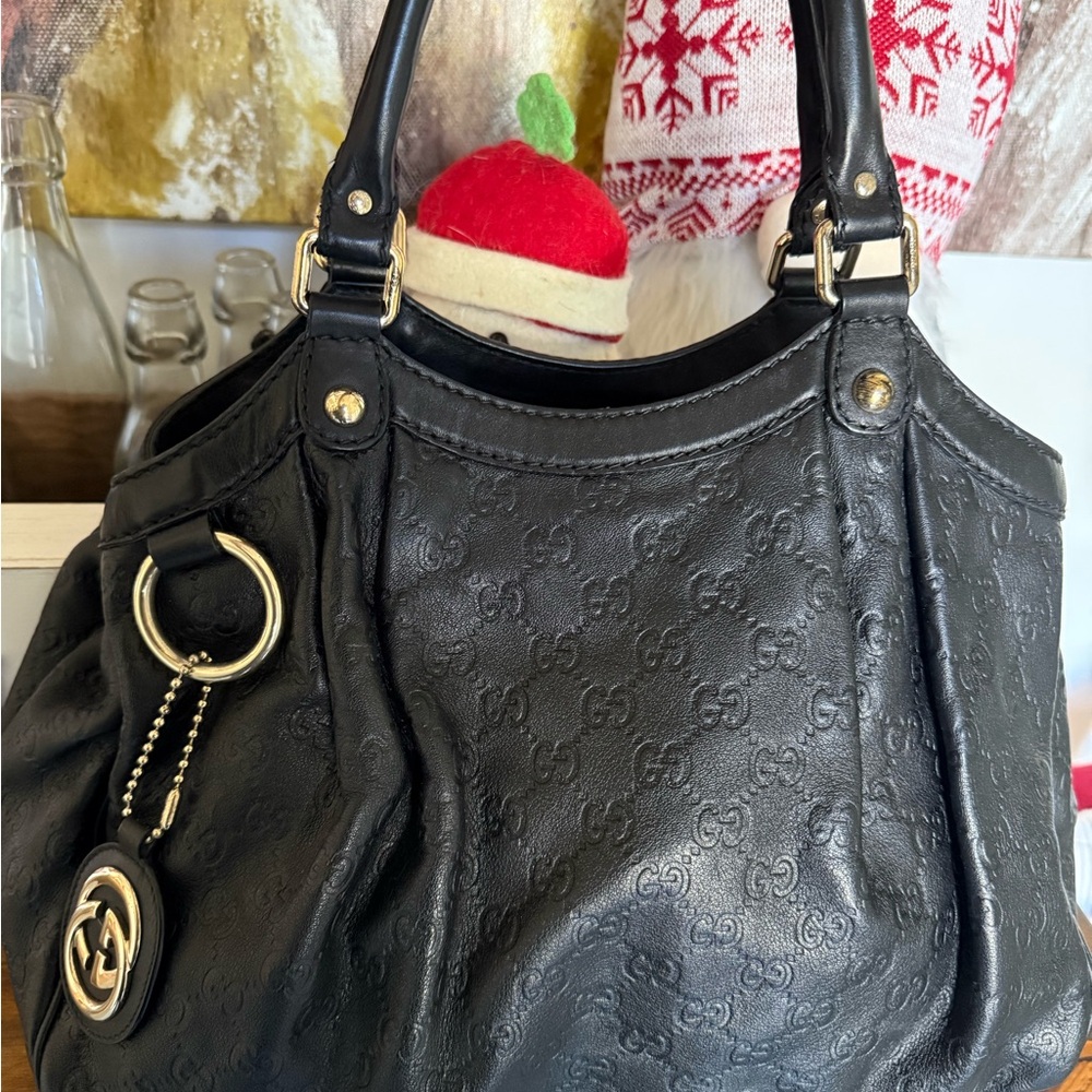 Authentic Gucci Black Guccissima Sukey Tote